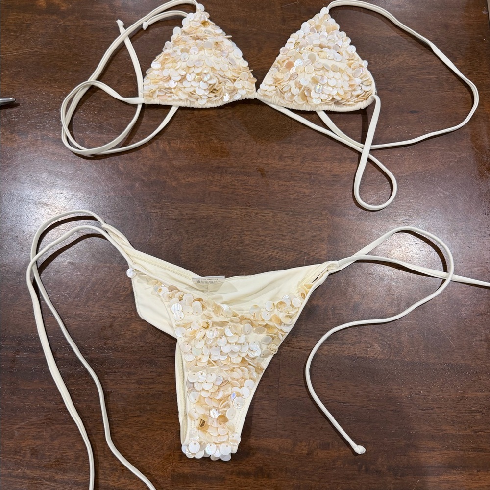Elegant Cream Sequin Bikini Set